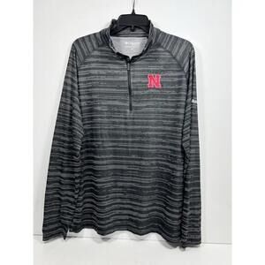 Nebraska Cornhuskers Columbia Golf 1/4 Zip Pullover Shirt Men Sz Large Blk/Gray